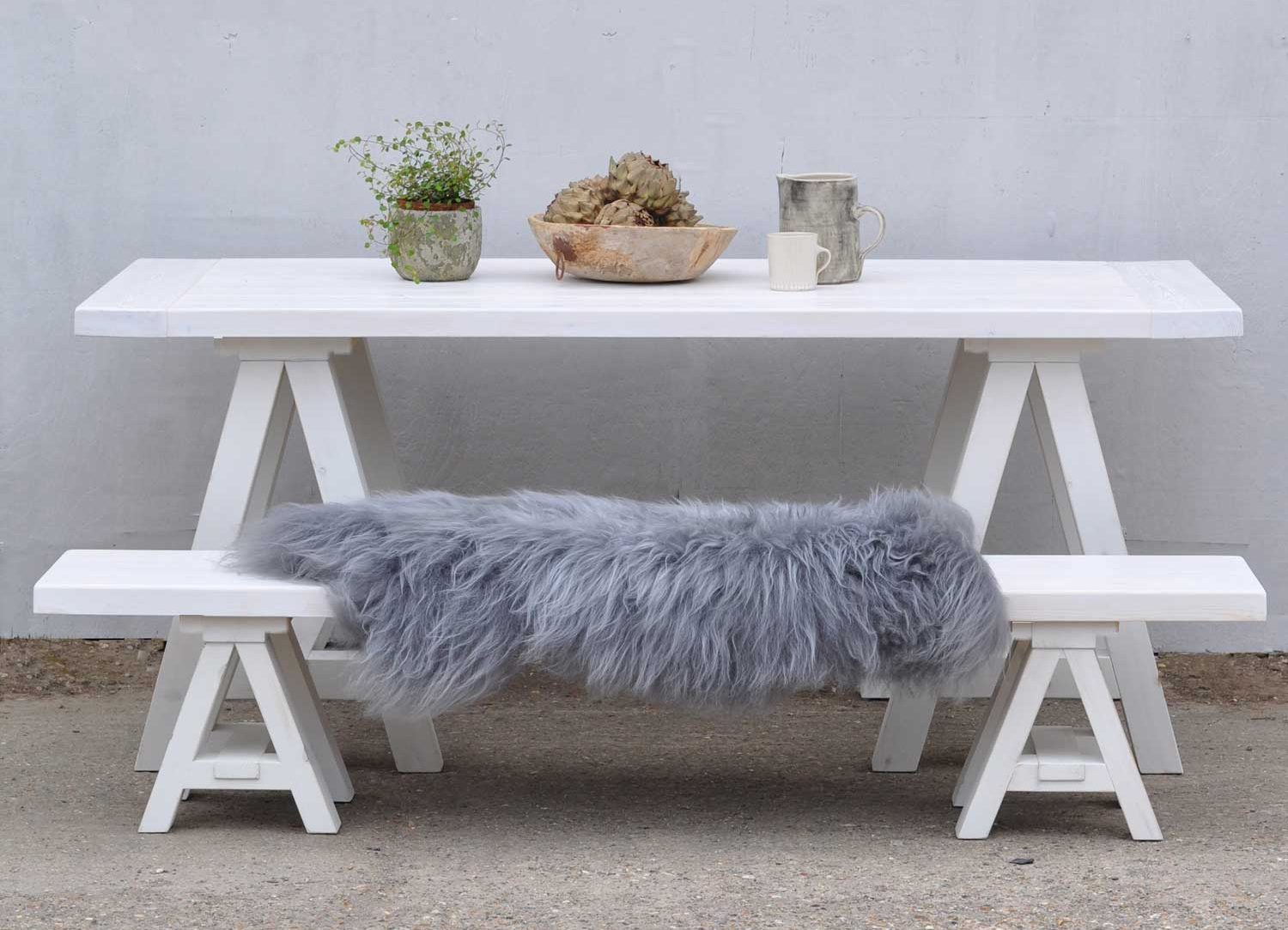 outdoors Scandinavian Inspired White Wash Trestle Table