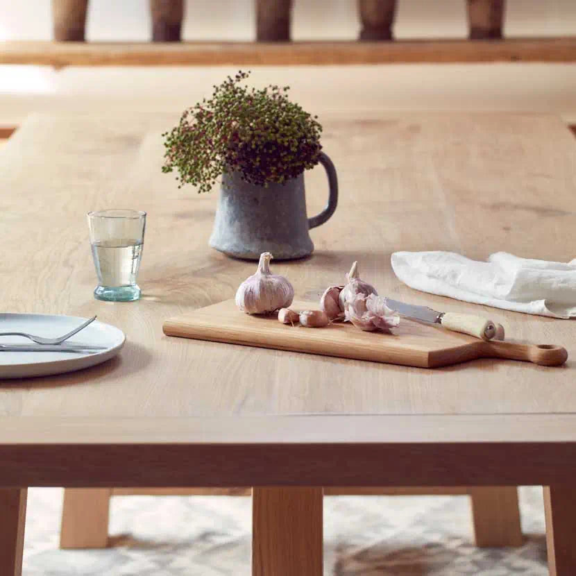 Modern Rustic Oak Dining Table - Full Length View Closeup